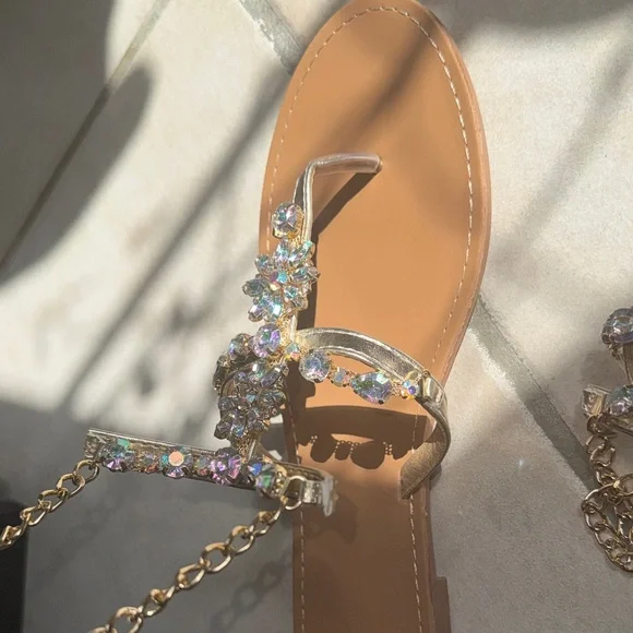 New Sandals Jeweled Bling Ankle Bracelet Slides 43 BRAND NEW Women's Size 12 - Picture 10 of 10